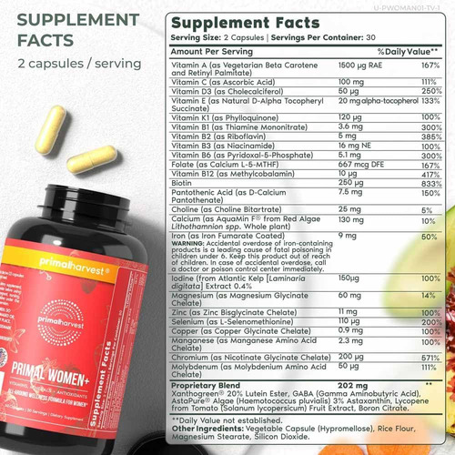 Multivitamínico Primal Harvest Para Mulheres Vitamina A, Vit - Imagem 2
