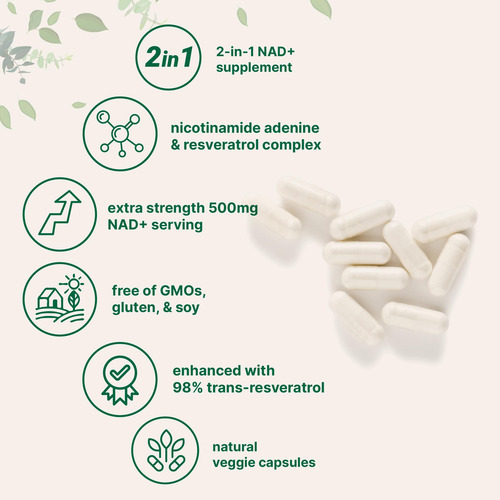 Suplemento De Microingredientes Nad+ 500 Mg Com Resveratrol - Imagem 3