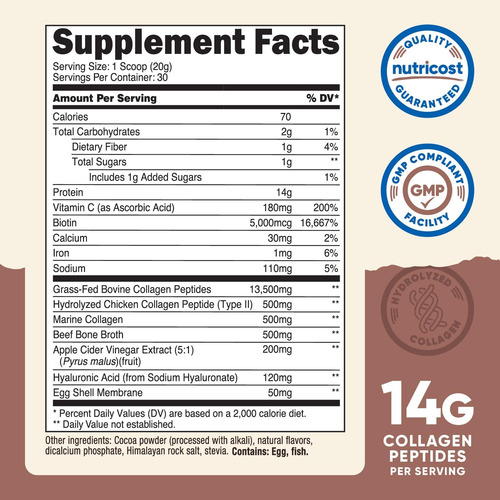 Nutricost Multi Collagen + Beauty & Protein Powder (sabor Ch - Imagem 2