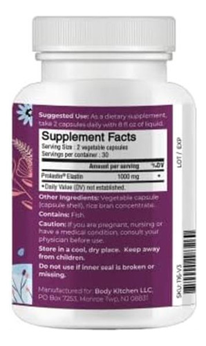 Body Kitchen Pro-elastin, Suplemento De Elastina De 1000 Mg, - Imagem 2