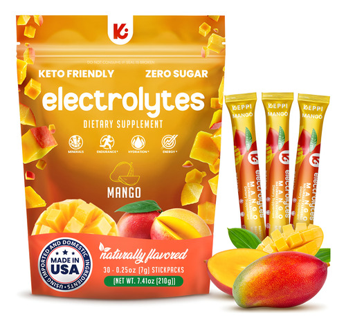 Pacotes De Eletrólitos Em Pó Keppi Mango Flavor, Pacote Com