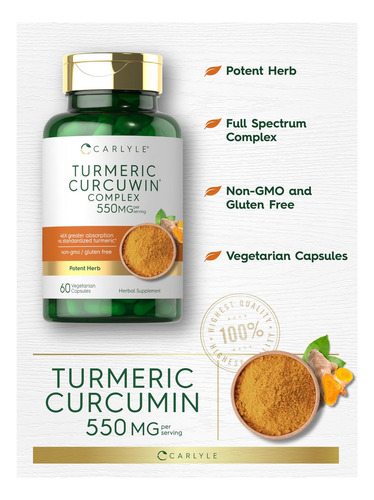 Suplemento De Cúrcuma Carlyle 550mg | 60 Cápsulas | Complexo - Imagem 4