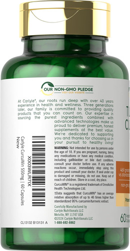 Suplemento De Cúrcuma Carlyle 550mg | 60 Cápsulas | Complexo - Imagem 3