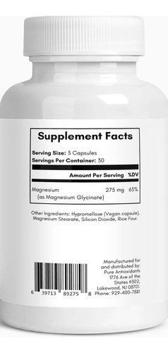 Glicinato De Magnésio Puro - 275mg - Amigável Ao Estômago, E - Imagem 5