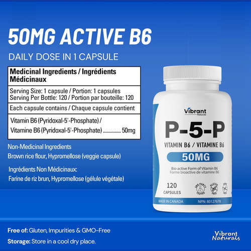 Suplemento Vibrant Naturals P5p B6 50mg - 120 Cápsulas - Imagem 4