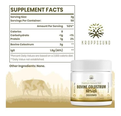 Suplemento De Colostro Bovino Kroppssund Em Pó 3000 Mg - Ext - Imagem 2