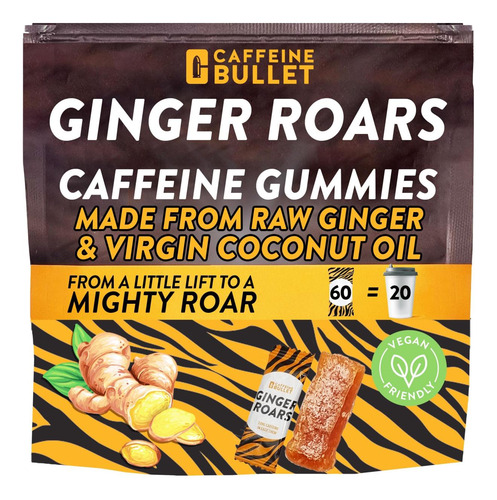 Ginger Rugindo - 60 Gomas De Energia - Mastigam A Cafeína Ve