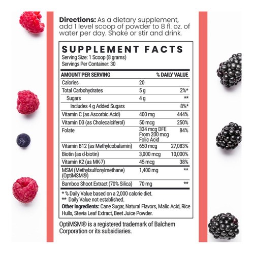 Mistura De Nutrientes Capilares Qhemet Biologics Msm + Bioti - Imagem 2