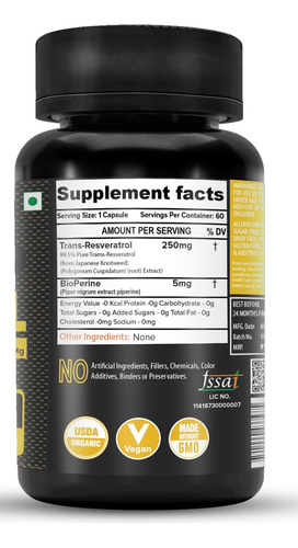 Cápsulas De Resveratrol De Nutrija Trans 250mg - 99,5% De Su - Imagem 2