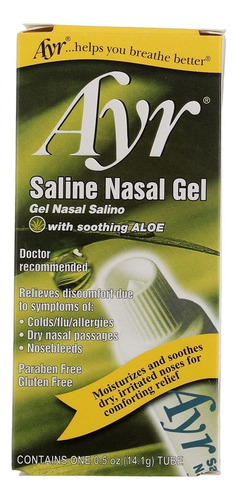 Gel Nasal Salina Ayr, Com Aloe Calmante, Tubo De 0,5 Onça De