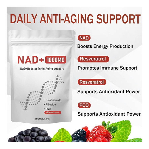 Nad+ 1000 Mg: Suplemento Com Ribosídeo De Nicotinâmida E Pqq - Imagem 2