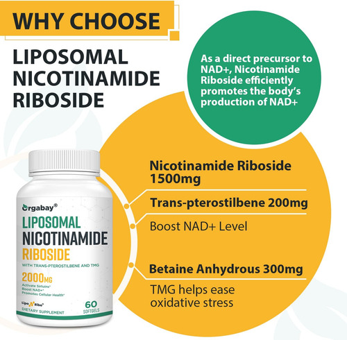 Orgabay Lipossomal Nicotinamida Ribosídeo 2000 Mg Com Tmg E - Imagem 5
