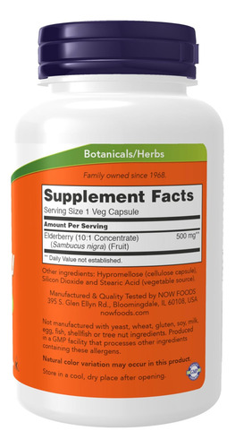 Now Foods Supplements, Sabugueiro (sambucus Nigra) 500 Mg, C - Imagem 2