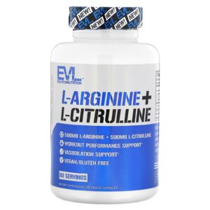 EVLution Nutrition, L-Arginina + L-Citrulina, 120 Cápsulas Vegetais