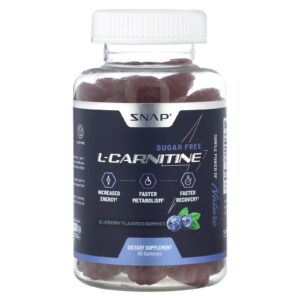 Snap Supplements Gomas de L-carnitina Mirtilo Sem Açúcar 60 Gomas (250 mg por Goma)