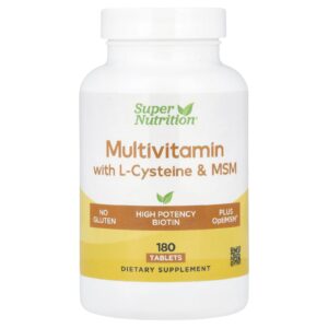 Super Nutrition Multivitamínicos com L-cisteína MSM Vitamina A e Biotina 180 Comprimidos