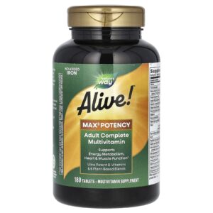 Natures Way Alive! Max3 Potency Multivitamínico Completo para Adultos Sem Adição de Ferro 180 Comprimidos