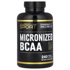 California Gold Nutrition, Sport, BCAA Micronizado, Aminoácidos de Cadeia Ramificada, 240 Cápsulas Vegetais