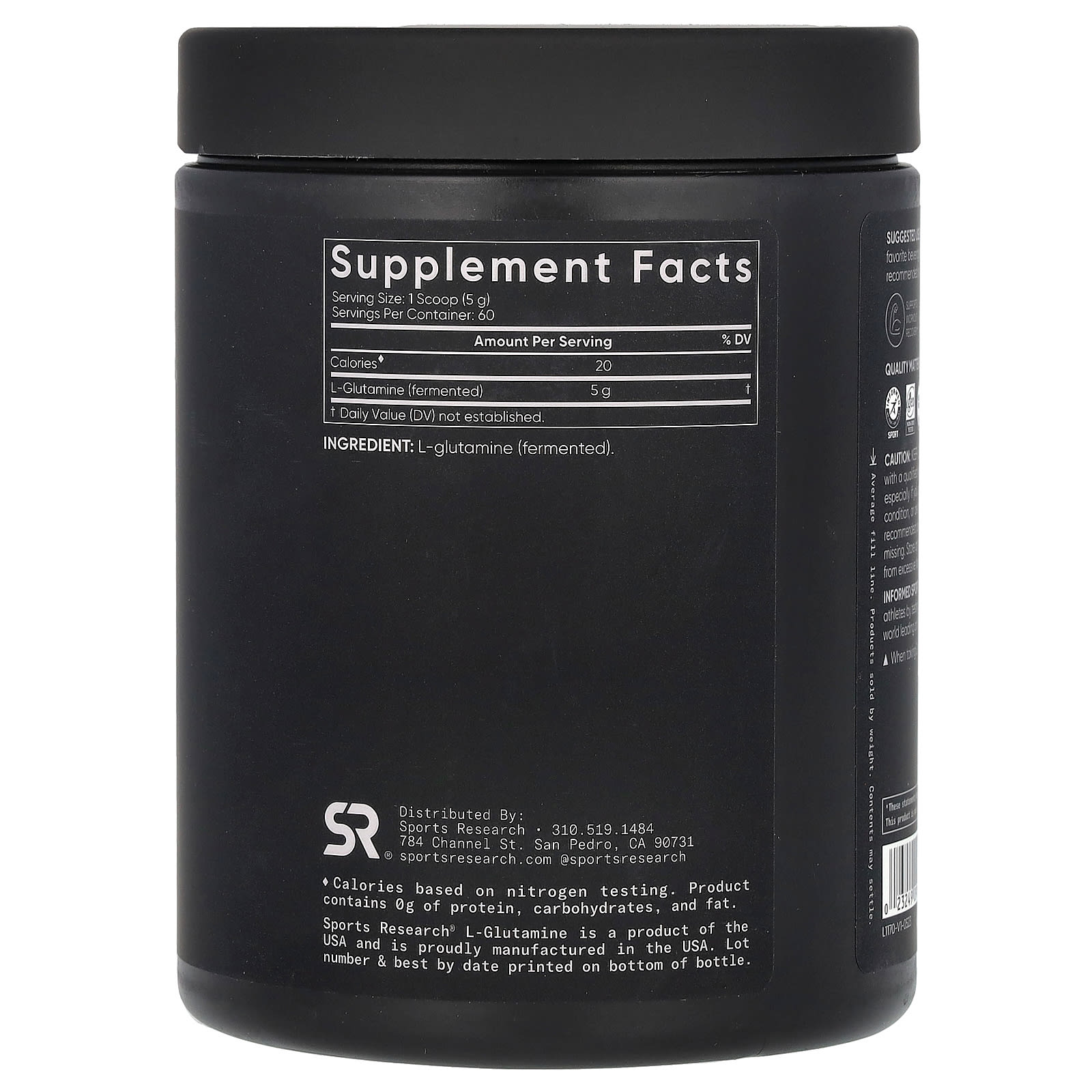 Sports Research L-Glutamina Sem Sabor 300 g (1058 oz) - Imagem 2