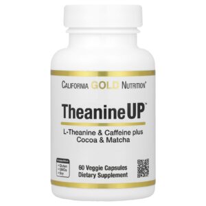 California Gold Nutrition TheanineUP™ L-Teanina e Cafeína mais Cacau e Matcha 60 Cápsulas Vegetais