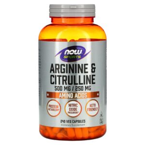 NOW Foods, Sports, Arginina e Citrulina, 240 Cápsulas Vegetais