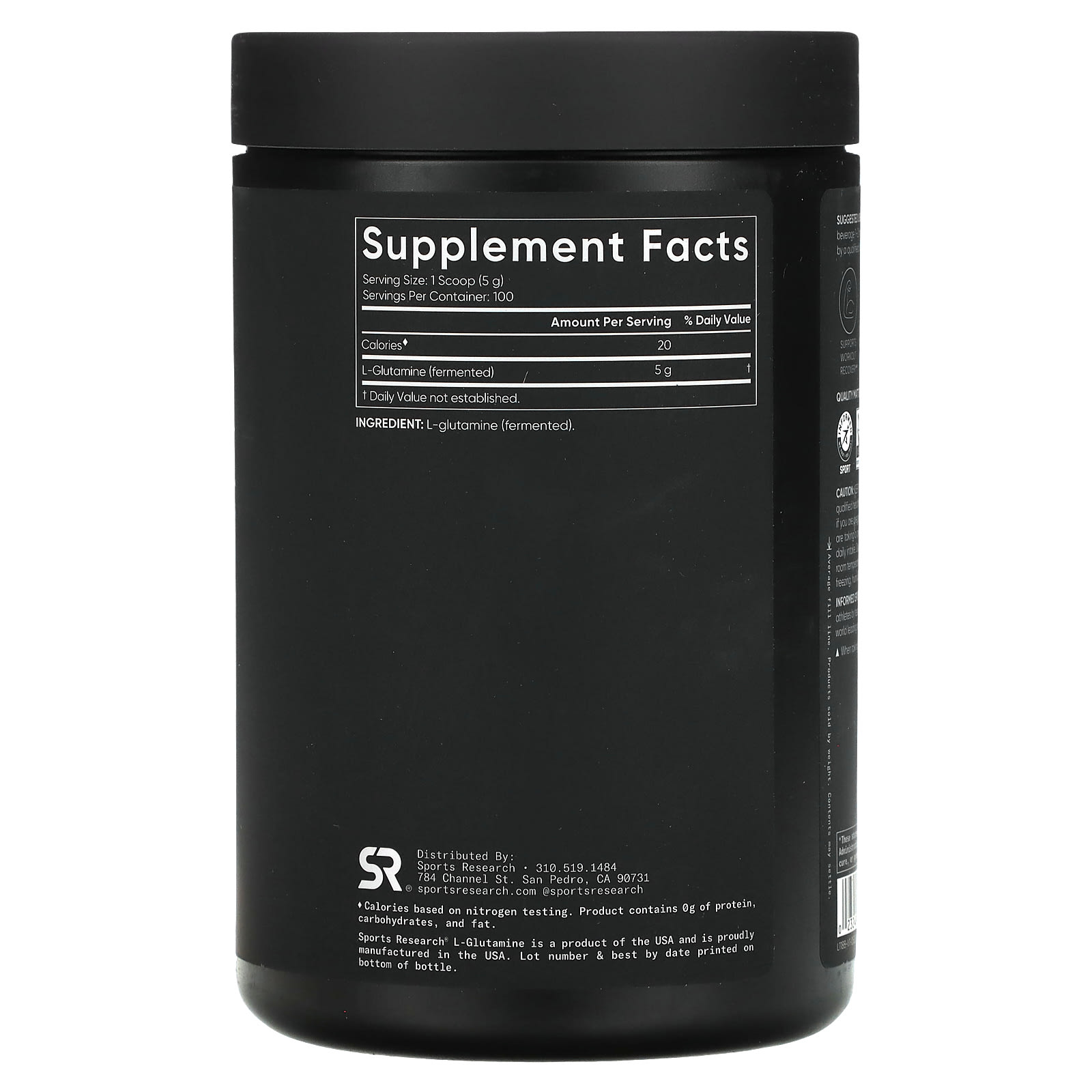 Sports Research L-Glutamina Sem Sabor 500 g (11 lb) - Imagem 2