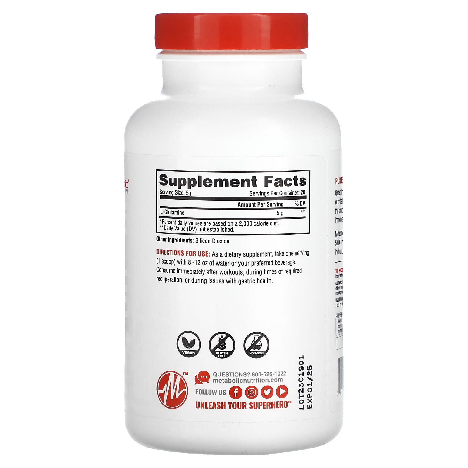 Metabolic Nutrition L-Glutamina Sem Sabor 100 g (352 oz) - Imagem 2
