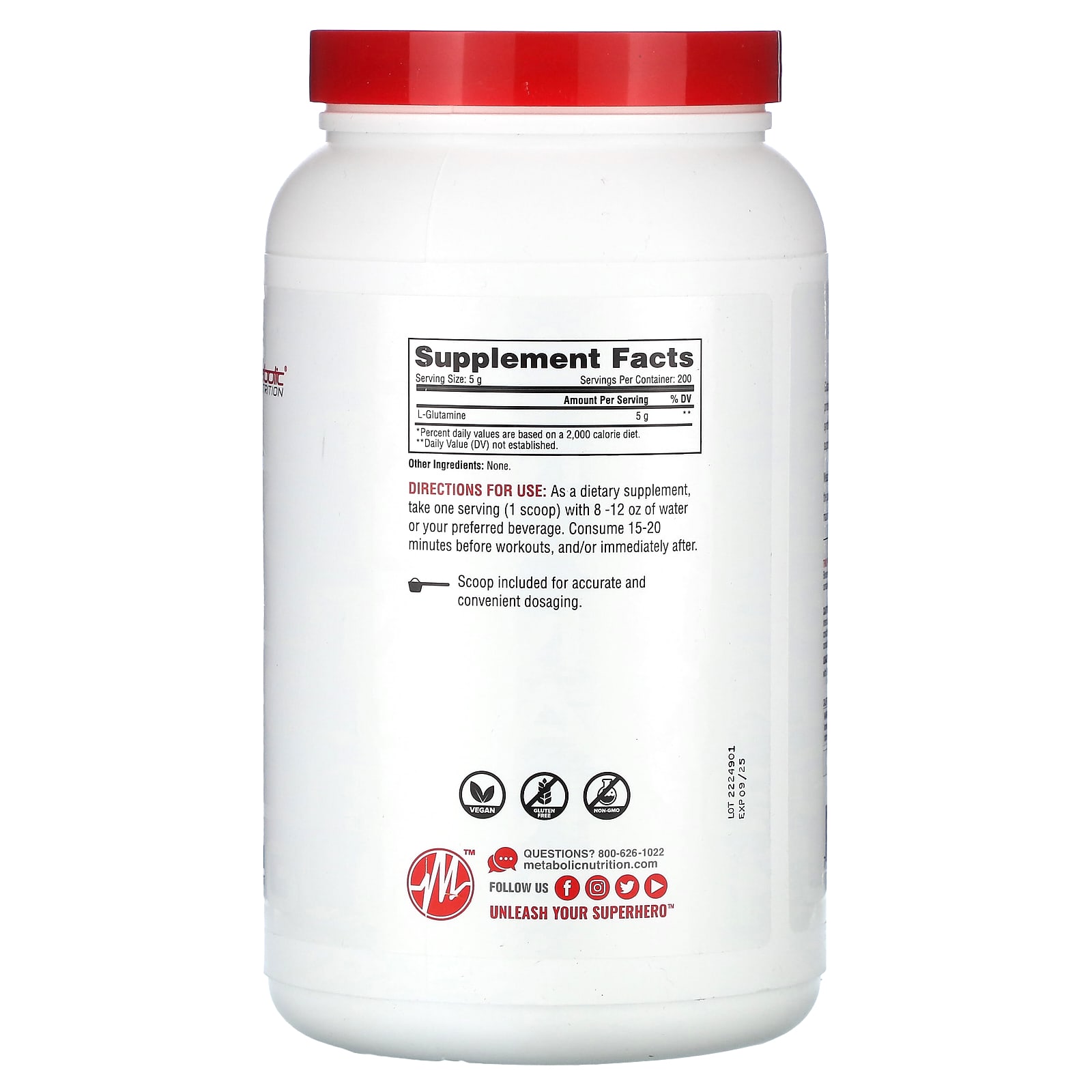 Metabolic Nutrition L-Glutamina Sem Sabor 1.000 g (3527 oz) - Imagem 2