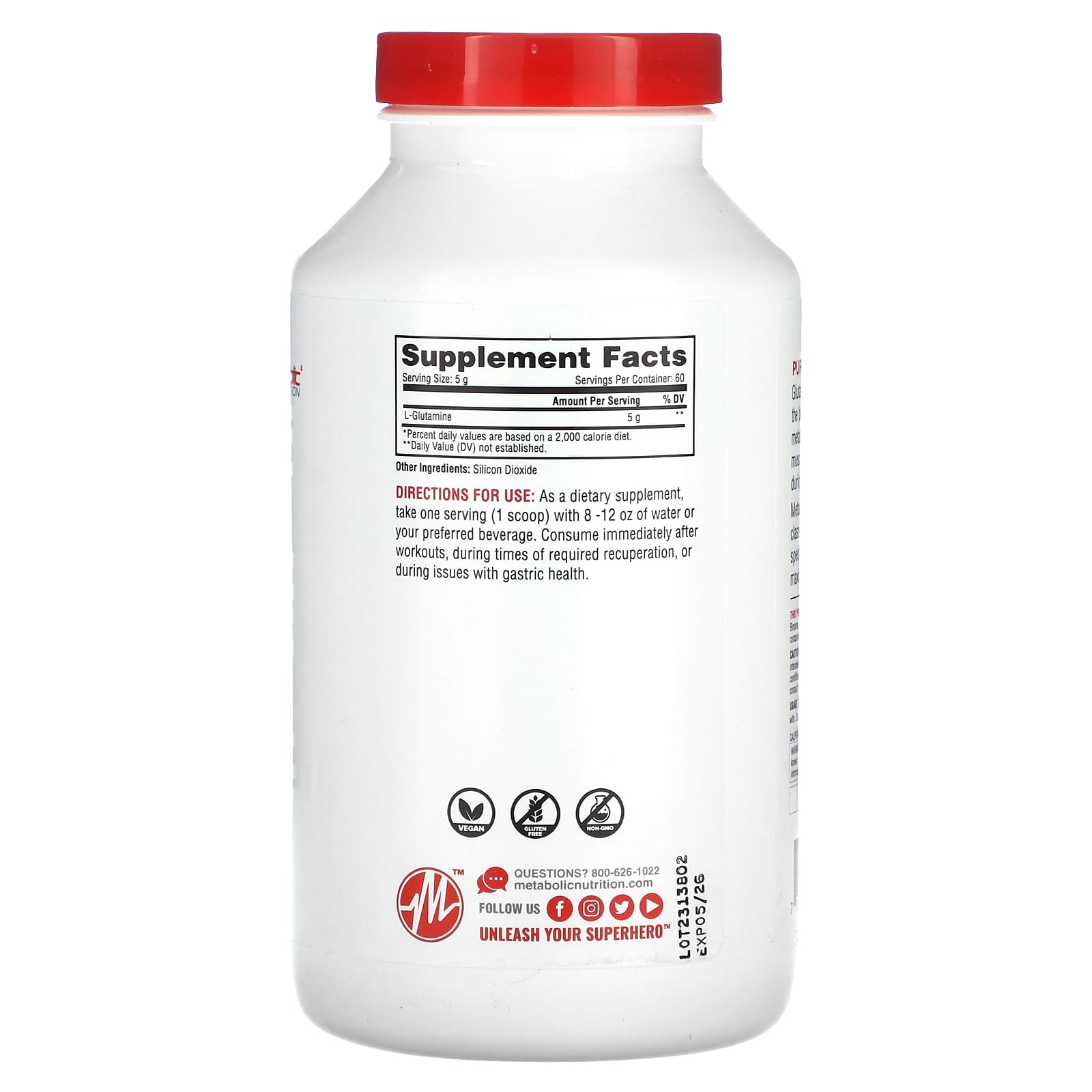 Metabolic Nutrition L-Glutamina Sem Sabor 300 g (1058 oz) - Imagem 2