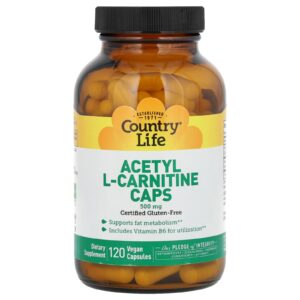 Country Life Cápsulas de Acetil L-Carnitina 500 mg 120 Cápsulas Veganas