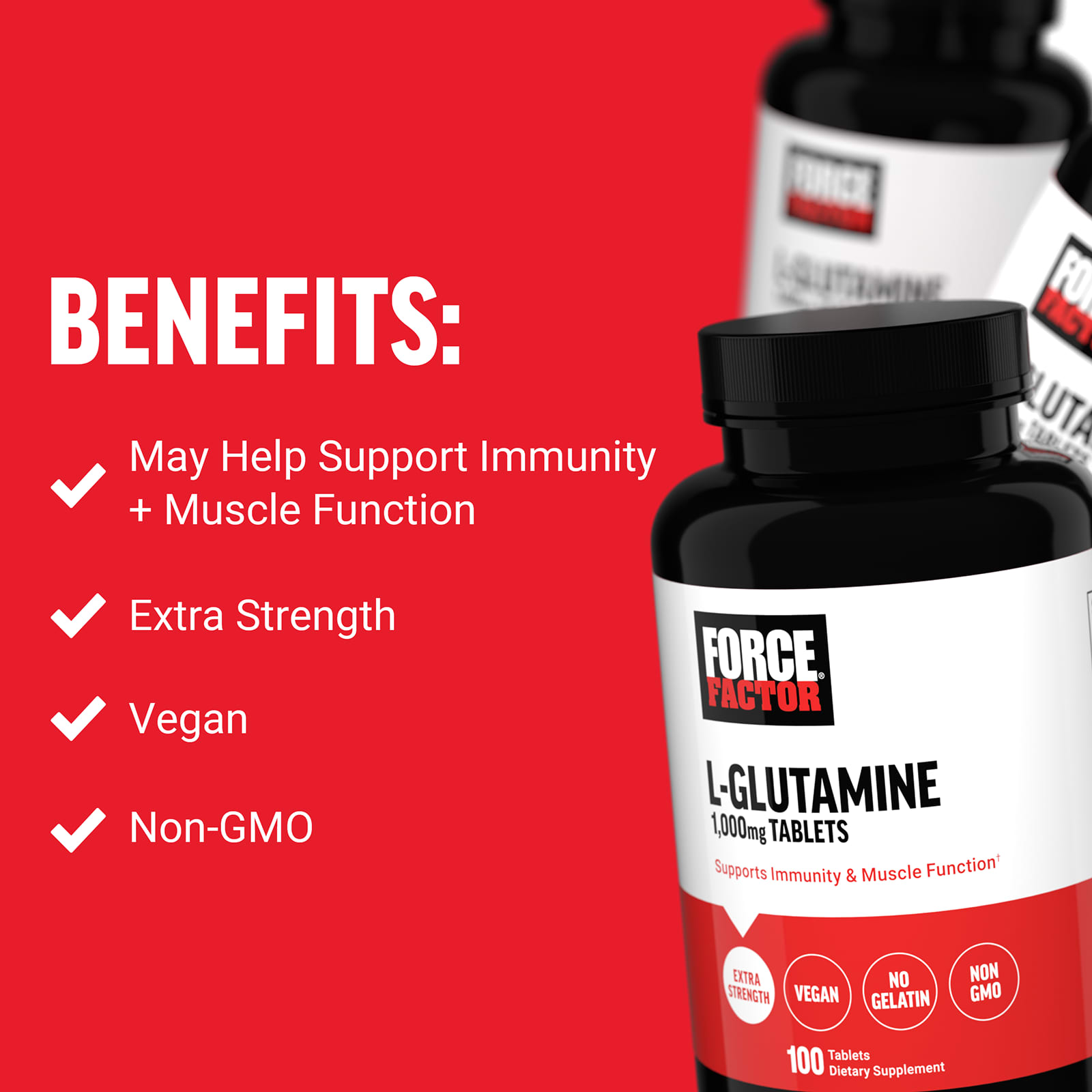 Force Factor Comprimidos de L-Glutamina 1.000 mg 100 Comprimidos - Imagem 4