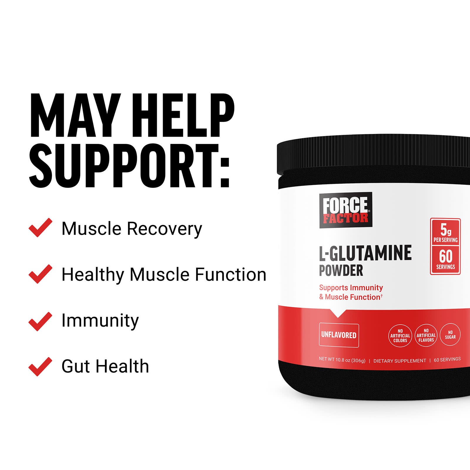 Force Factor L-Glutamina em Pó Sem Sabor 306 g (108 oz) - Imagem 4