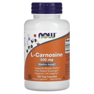 NOW Foods, L-Carnosina, 500 mg, 100 Cápsulas Vegetais