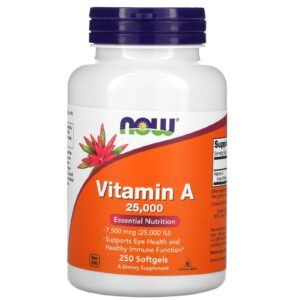 NOW Foods Vitamina A 7.500 mcg (25.000 UI) 250 Cápsulas Softgel