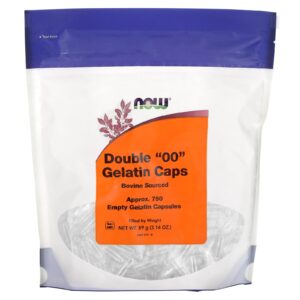 NOW Foods Cápsulas de Gelatina "00" duplas Aprox. 750 Cápsulas de Gelatina Vazias