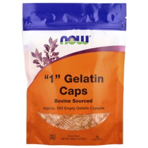 NOW Foods Cápsulas de Gelatina "1" Aprox. 500 Cápsulas de Gelatina Vazias
