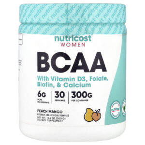 Nutricost Mulheres BCAA com Vitamina D3 Folato Biotina e Cálcio Pêssego e Manga 300 g (107 oz)