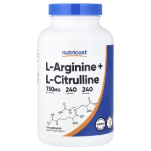 Nutricost, L-Arginina + L-Citrulina, 240 Cápsulas