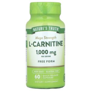 Natures Truth L-Carnitina MegaForça 60 Cápsulas de Liberação Rápida (500 mg por Cápsula)