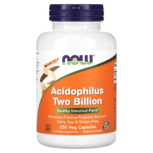 NOW Foods Acidophilus Dois Bilhões 2 Bilhões de UFCs 250 Cápsulas Vegetais