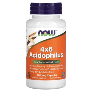 NOW Foods 4x6 Acidófilus 120 C[apsulas para os Vegetarianos