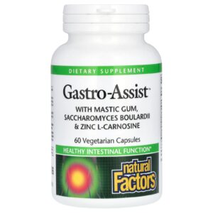 Natural Factors, Gastro-Assist™ com Goma de Mástique, Saccharomyces Boulardii e Zinco e L-Carnosina, 60 Cápsulas Vegetarianas