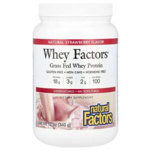 Natural Factors Fatores de Whey Proteína Whey Alimentada com Grama Morango Natural 340 g (12 oz)