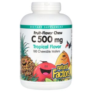 Natural Factors Vitamina C Cápsula Mastigável com Sabor de Frutas Tropical 500 mg 180 Wafers Mastigáveis