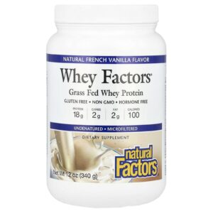 Natural Factors Fatores de Whey Proteína Whey Alimentada com Grama Baunilha Francesa Natural 340 g (12 oz)