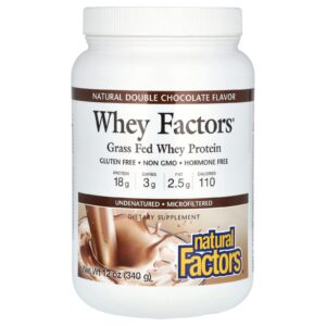 Natural Factors Whey Factors® Proteína Whey de Gado Criado no Pasto Chocolate Duplo Natural 340 g (12 oz)