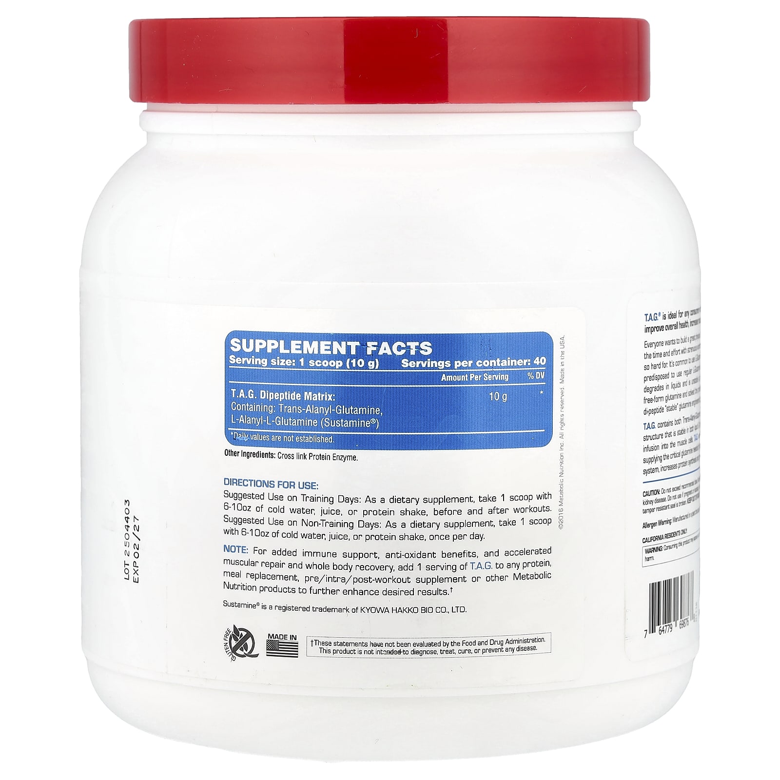 Metabolic Nutrition TAG Sem sabor 400 g (141 oz) - Imagem 2