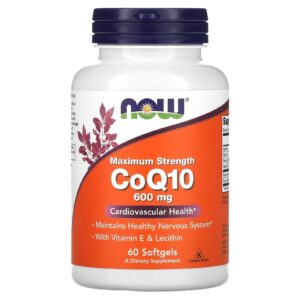 NOW Foods CoQ10 com Vitamina E e Lecitina Potência Máxima 600 mg 60 Cápsulas Softgel