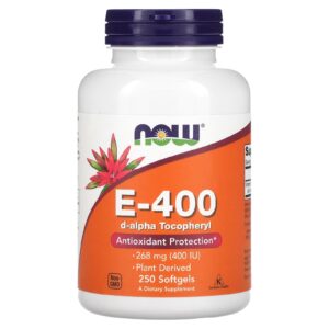 NOW Foods Natural E-400 268 mg 250 Cápsulas Softgel