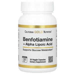 California Gold Nutrition Benfotiamina + Ácido Tióctico e L-Leucina 30 Cápsulas Vegetais
